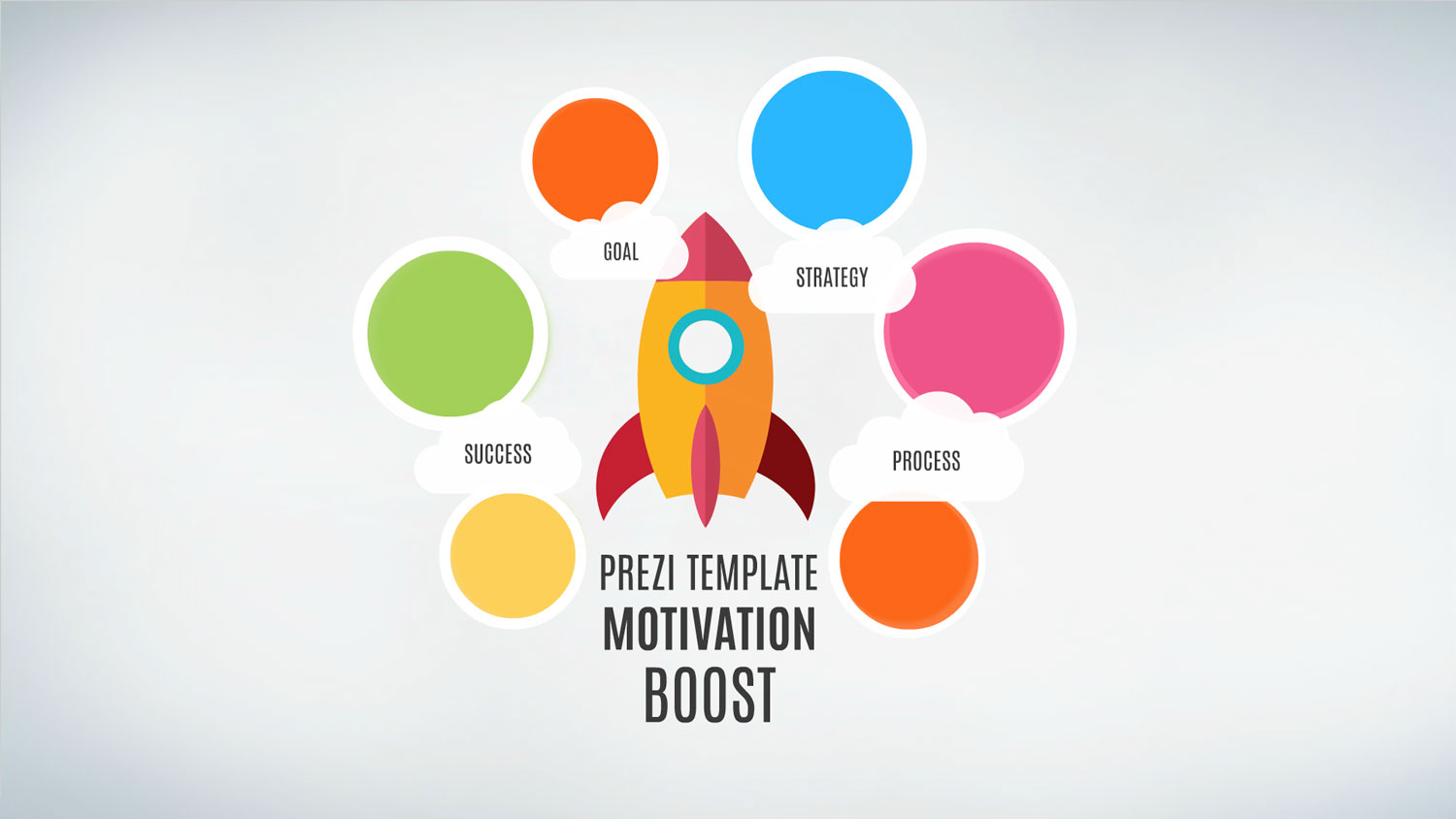 Motivation Prezi Template with a rocket boosts into space on the Prezi D background