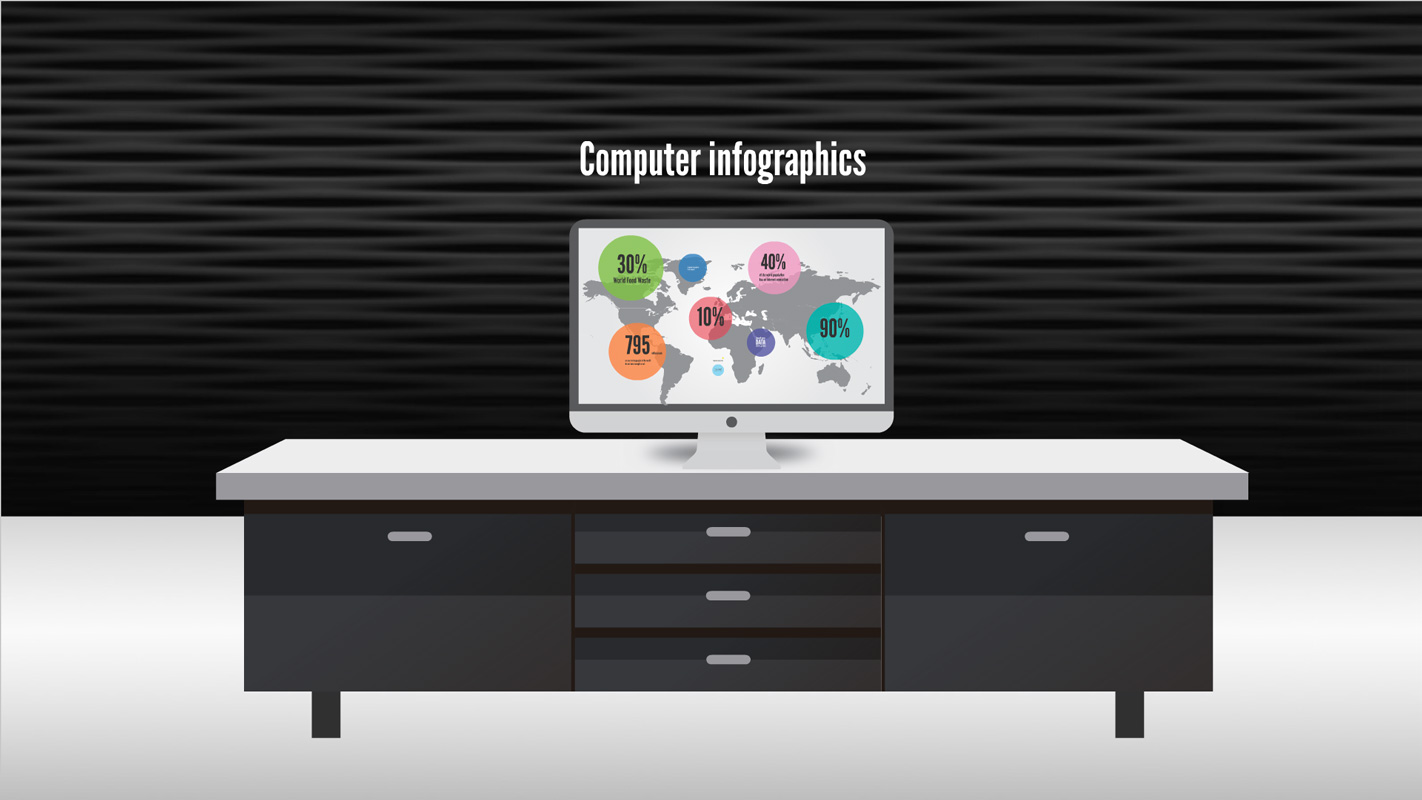 computer infographics on a table