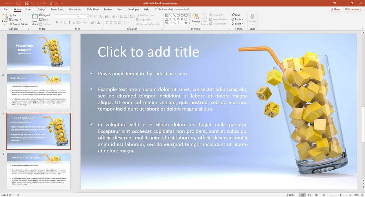 multimedia-3d-pixels-in-glass-cup-yellow-squares-powerpoint-ppt-template