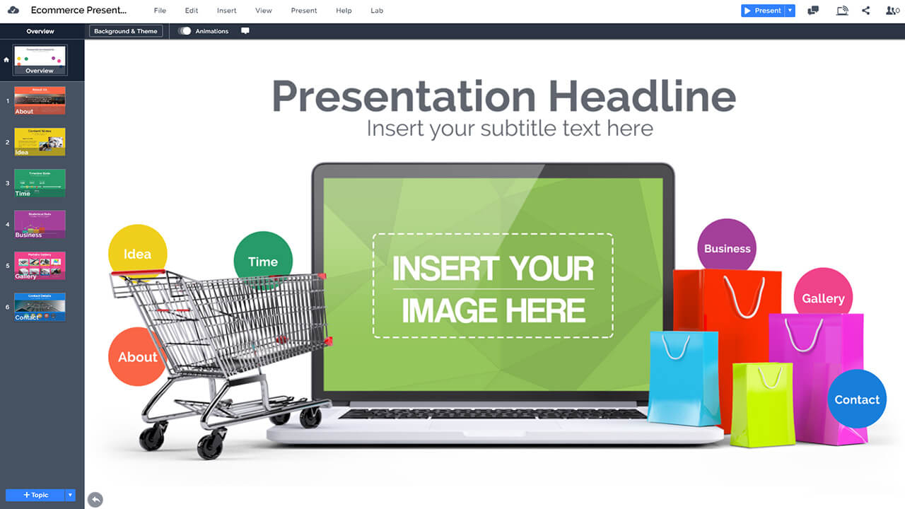 ecommerce-online-shopping-3d-gift-bags-on-laptop-powerpoint-presentation-prezi-template