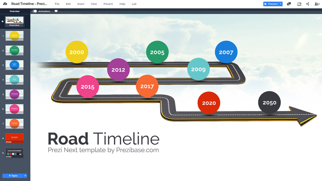curved-road-timeline-milestones-colorful-sky-background-timeline-prezi-presentation-template