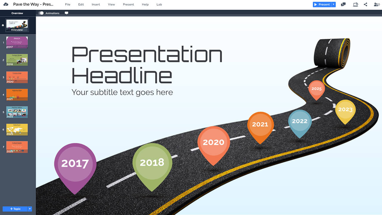 timeline-3d-roadmap-pave-the-way-asphalt-rolling-prezi-presentation-template
