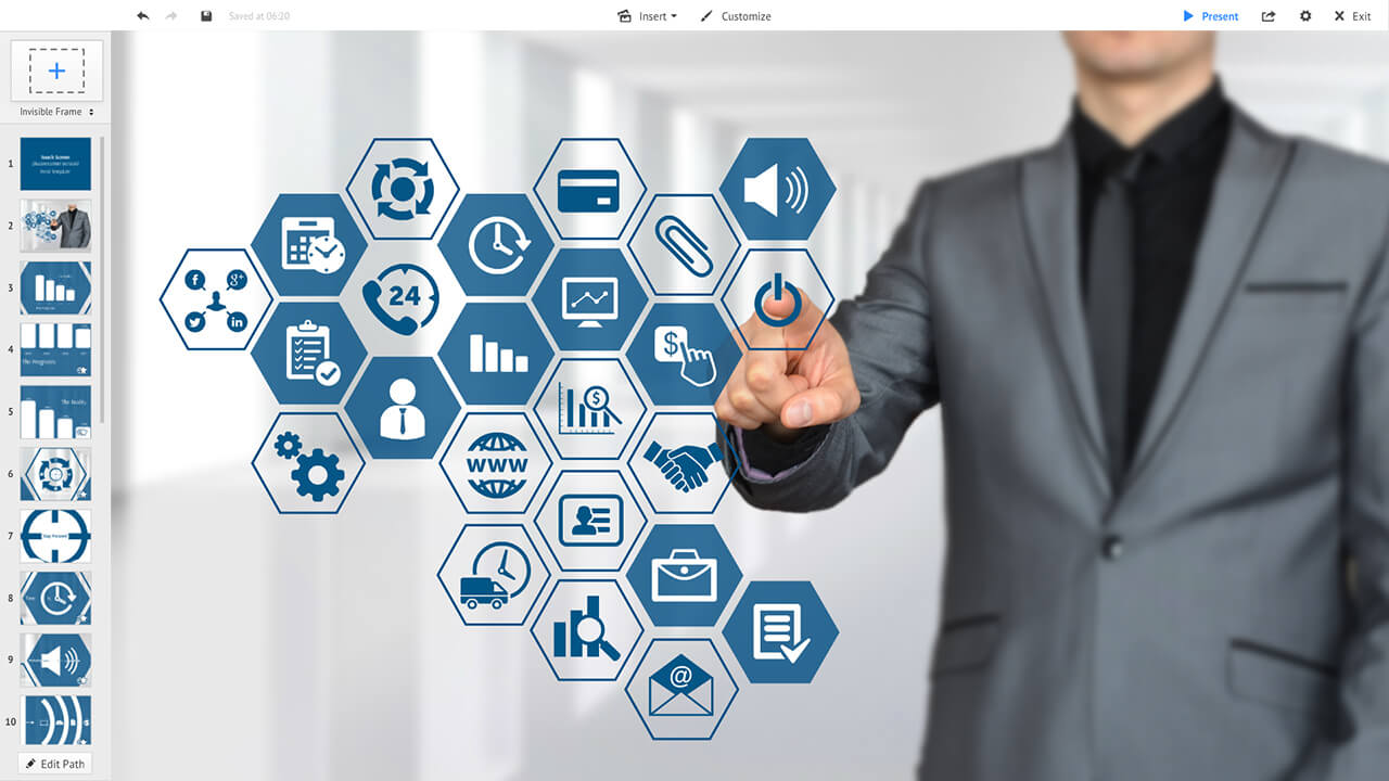 touchscreen-businessman-hexagon-AR-interface-prezi-presentation-template